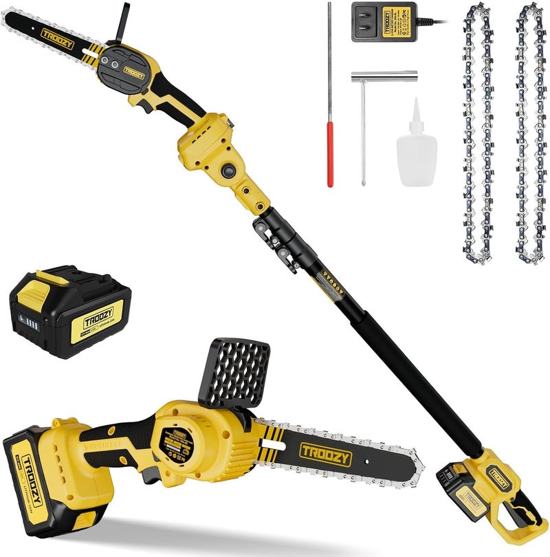 Troozy Cordless Pole Saw & Mini Chainsaw 2-IN-1, 21V 3Ah Battery Powered 6 Inch Brushless Electric Rotatable Pole Saw, 15-Foot Max Reach & Multi-Angle for Tree Branches Pruning, Wood Cutting - Image 1